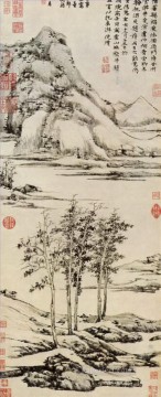  del pintura - Árboles en el valle de un río en y shan 1371 tinta china antigua